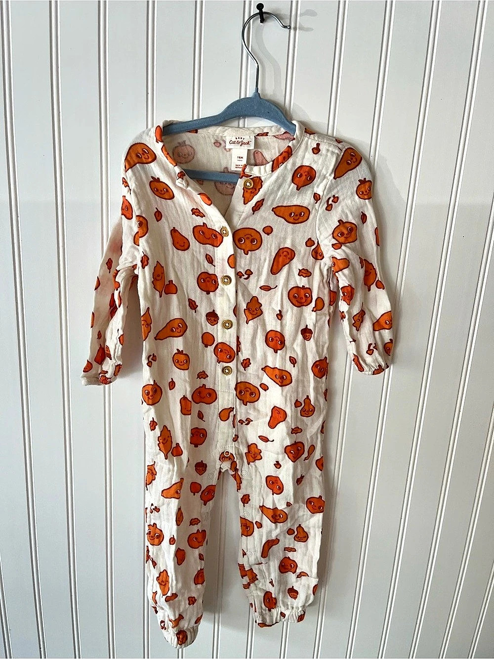 Cat & Jack Pumpkin Print Pajama Sleeper Size 18M Like New